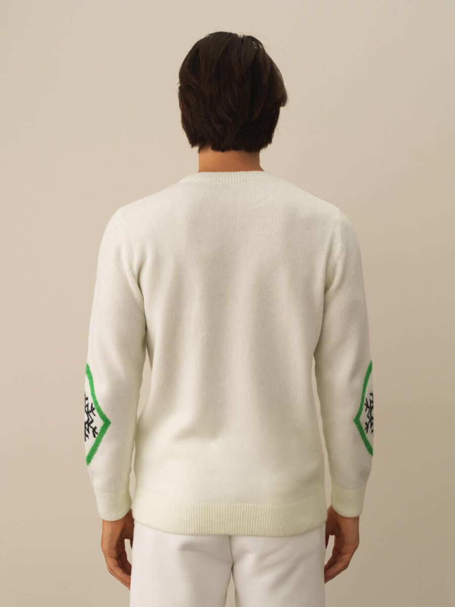 Kırık Beyaz Lüks Pamuk Dokulu Regular Fit Kazak - 4