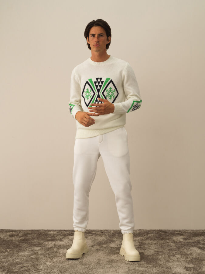 Ekru Regular Fit Bisiklet Yaka Kazak - 2