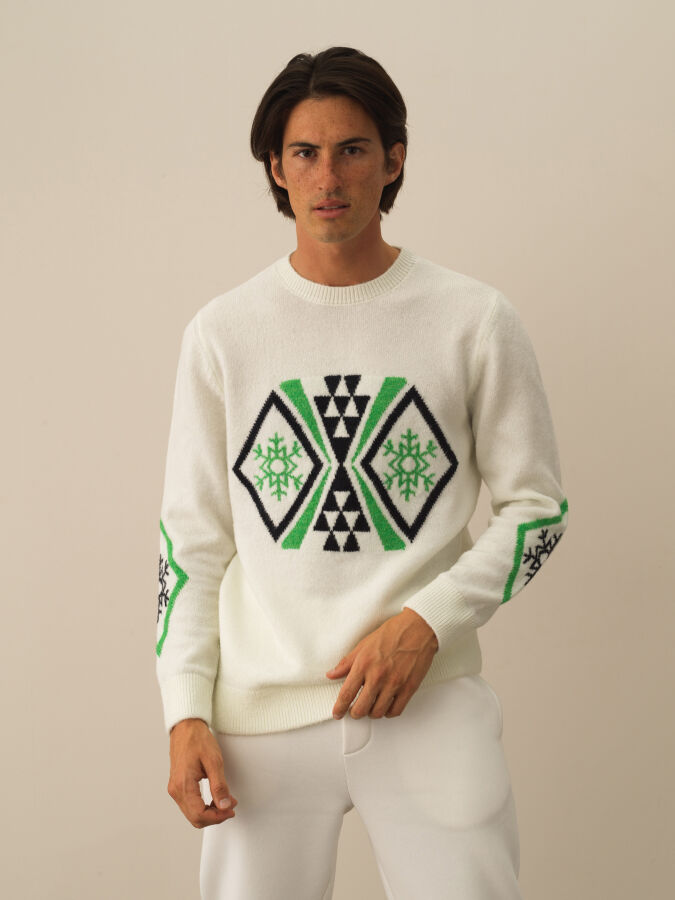 Ekru Regular Fit Bisiklet Yaka Kazak - 1