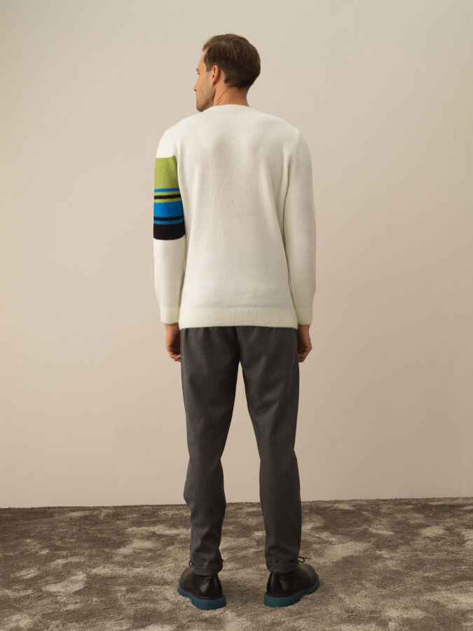 Kırık Beyaz Lüks Pamuk Dokulu Regular Fit Kazak - Xint