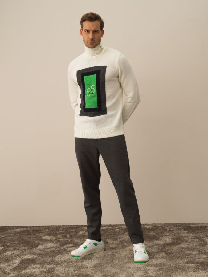 Ekru Regular Fit Yarım Balıkçı Kazak - 2