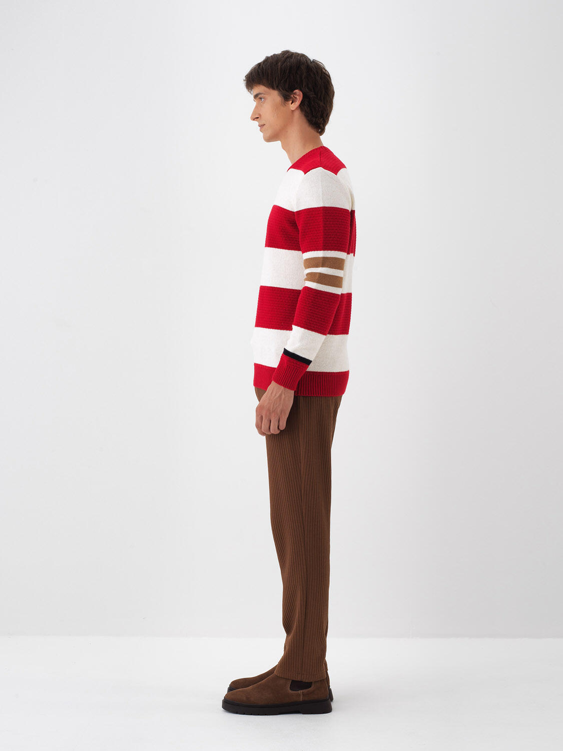 Kırmızı Doğal Yün Dokulu Regular Fit Kazak - 3