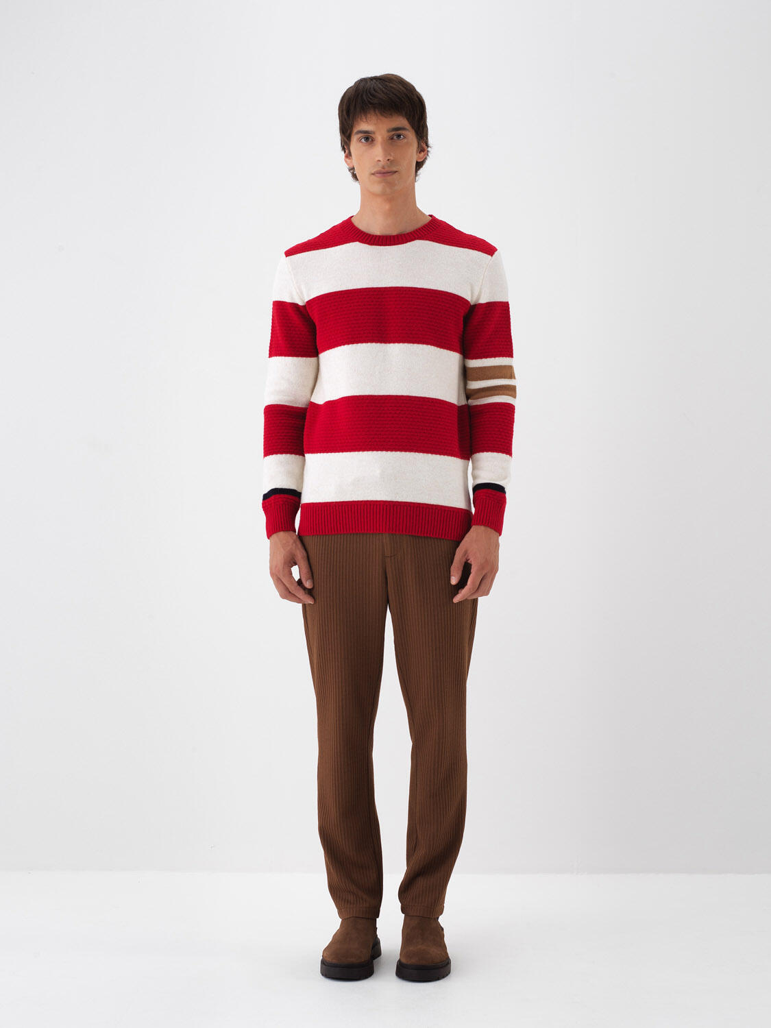 Kırmızı Doğal Yün Dokulu Regular Fit Kazak - 2