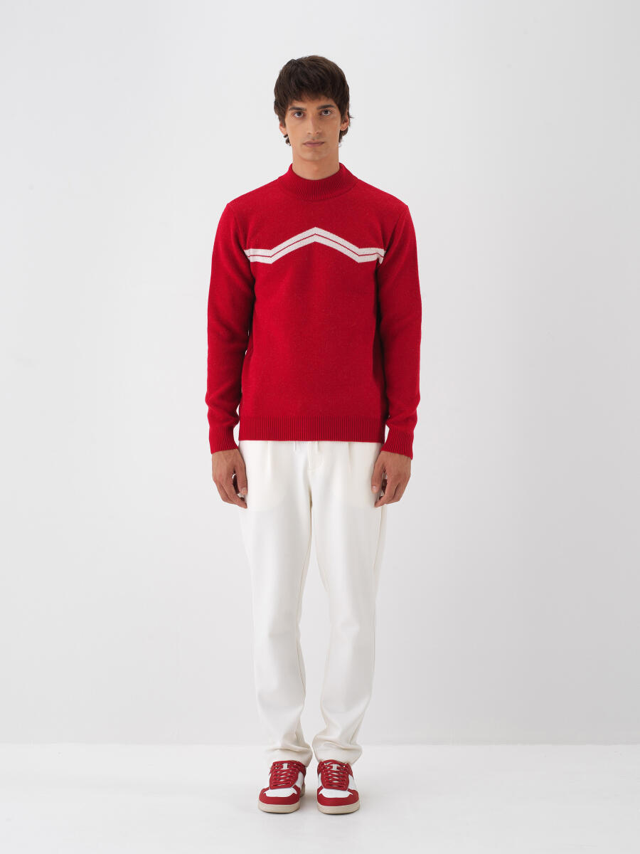 Kırmızı Doğal Yün Dokulu Regular Fit Kazak - 2