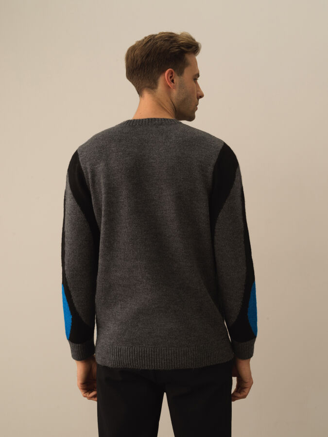 Gri Regular Fit Bisiklet Yaka Kazak - 3