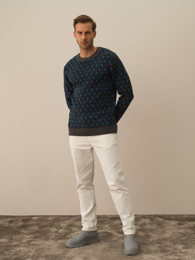 Gri Regular Fit Bisiklet Yaka Kazak - 2