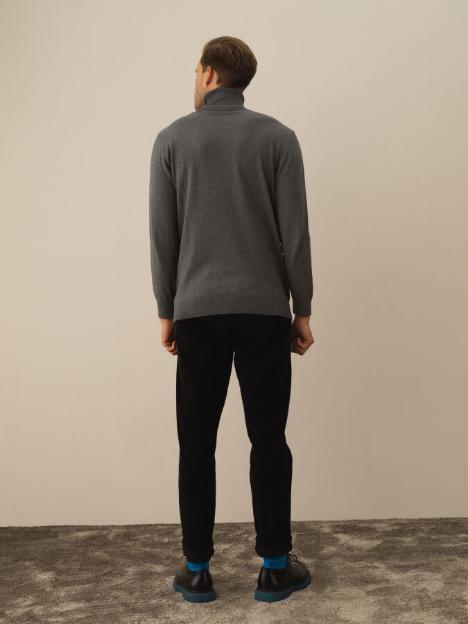 Koyu Gri Dokulu Pamuk Dokulu Regular Fit Kazak - Xint