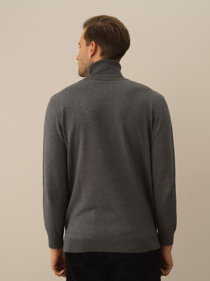 Koyu Gri Dokulu Pamuk Dokulu Regular Fit Kazak - Xint