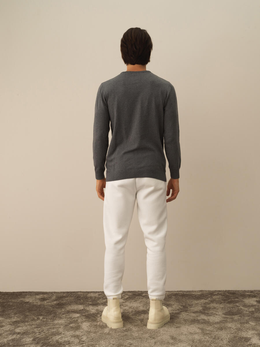 Koyu Gri Dokulu Pamuk Dokulu Regular Fit Kazak - 5