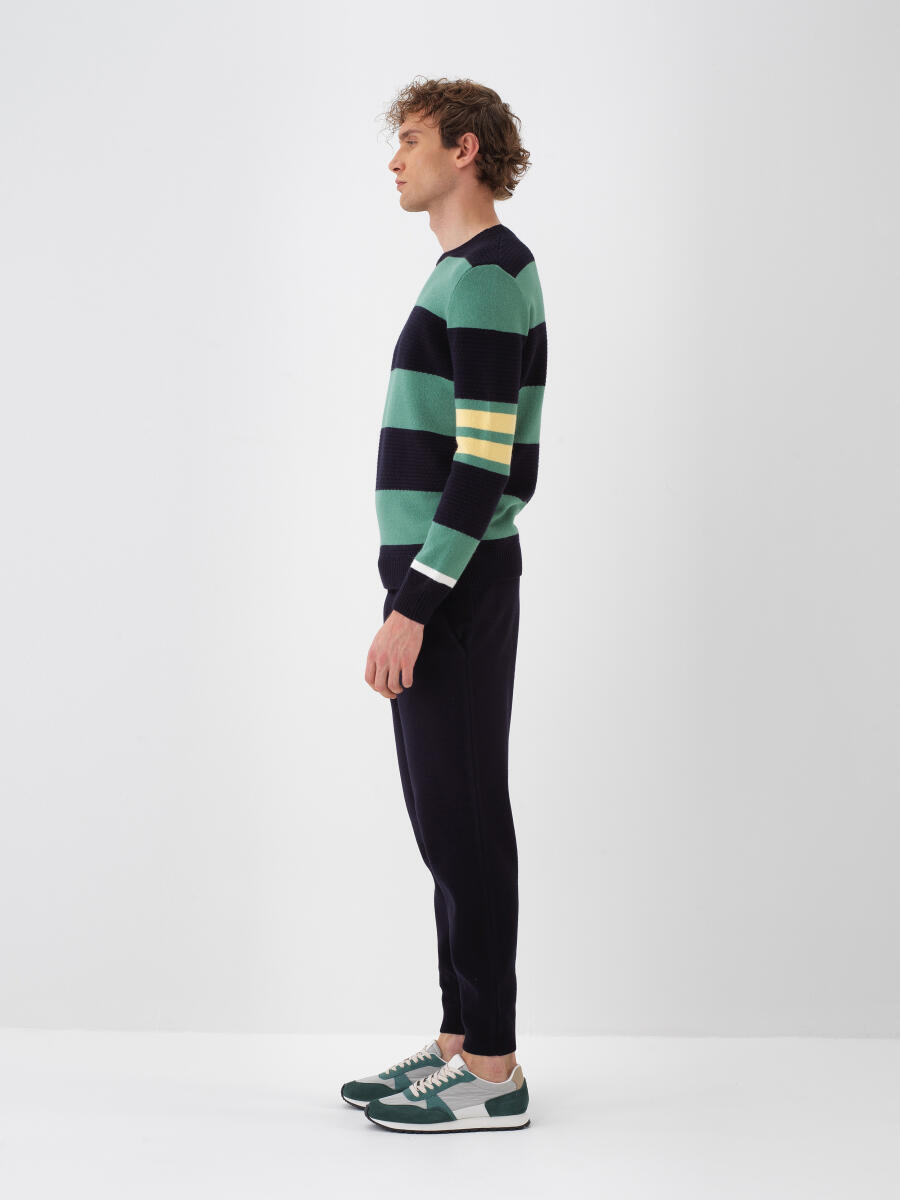 Lacivert Doğal Yün Dokulu Regular Fit Kazak - 4