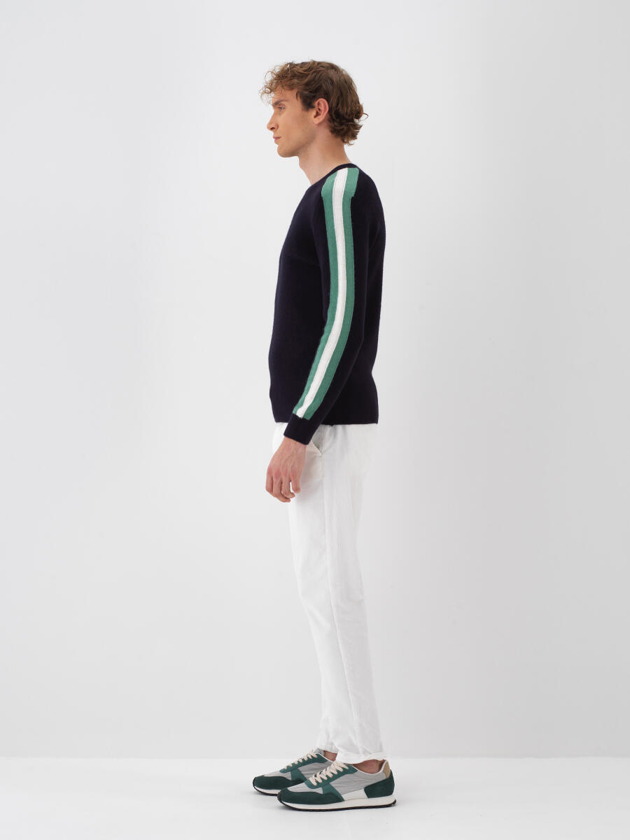 Lacivert Doğal Yün Dokulu Regular Fit Kazak - 4