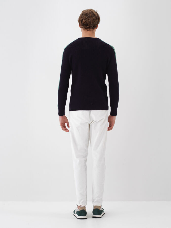 Lacivert Doğal Yün Dokulu Regular Fit Kazak - Xint