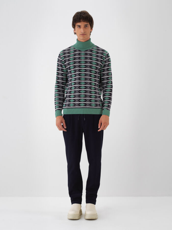 Lacivert Doğal Yün Dokulu Regular Fit Kazak - Xint