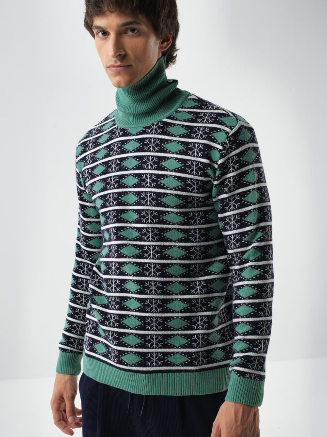 Lacivert Doğal Yün Dokulu Regular Fit Kazak - Xint