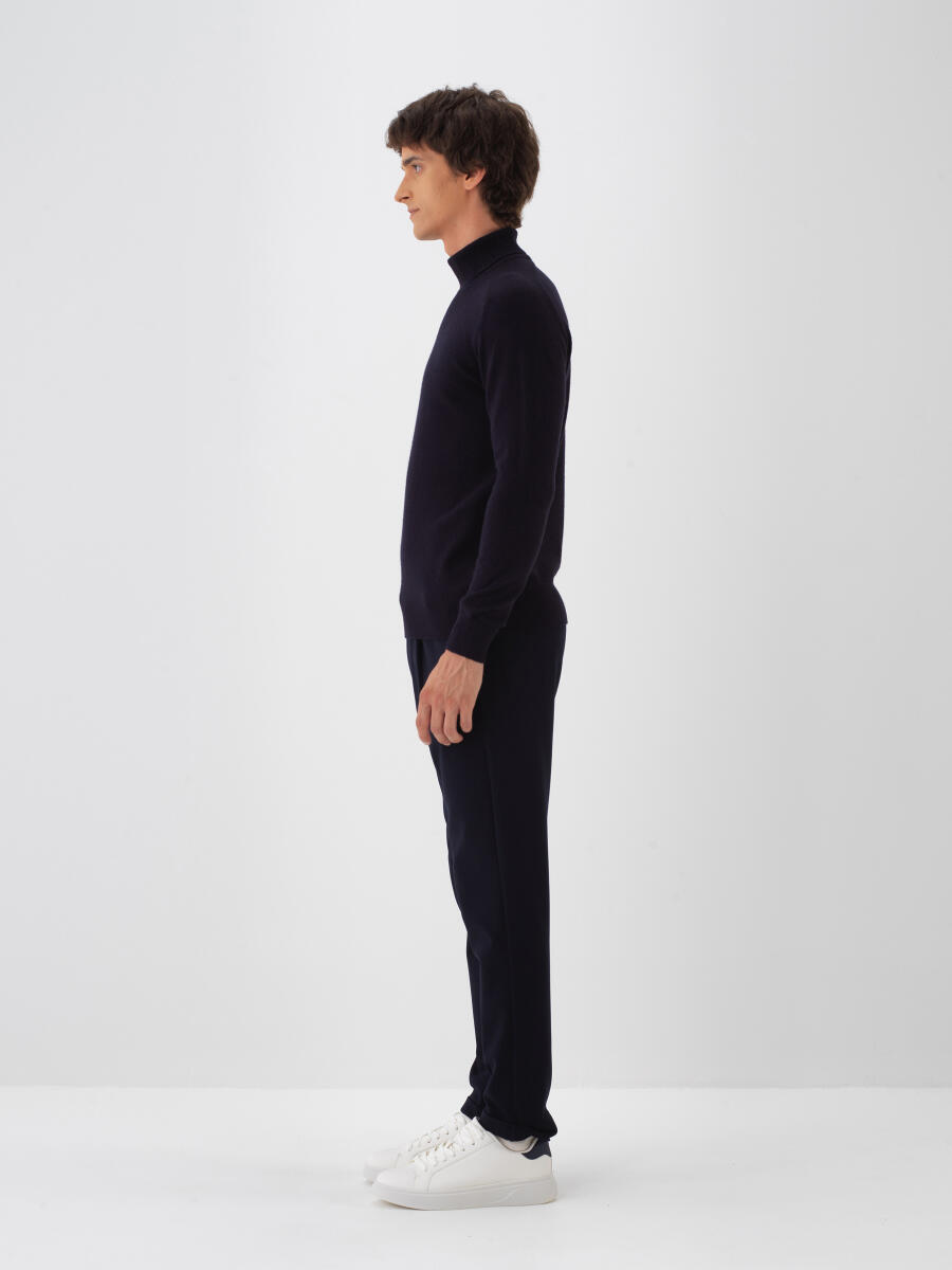 Lacivert Doğal Yün Dokulu Regular Fit Kazak - 3