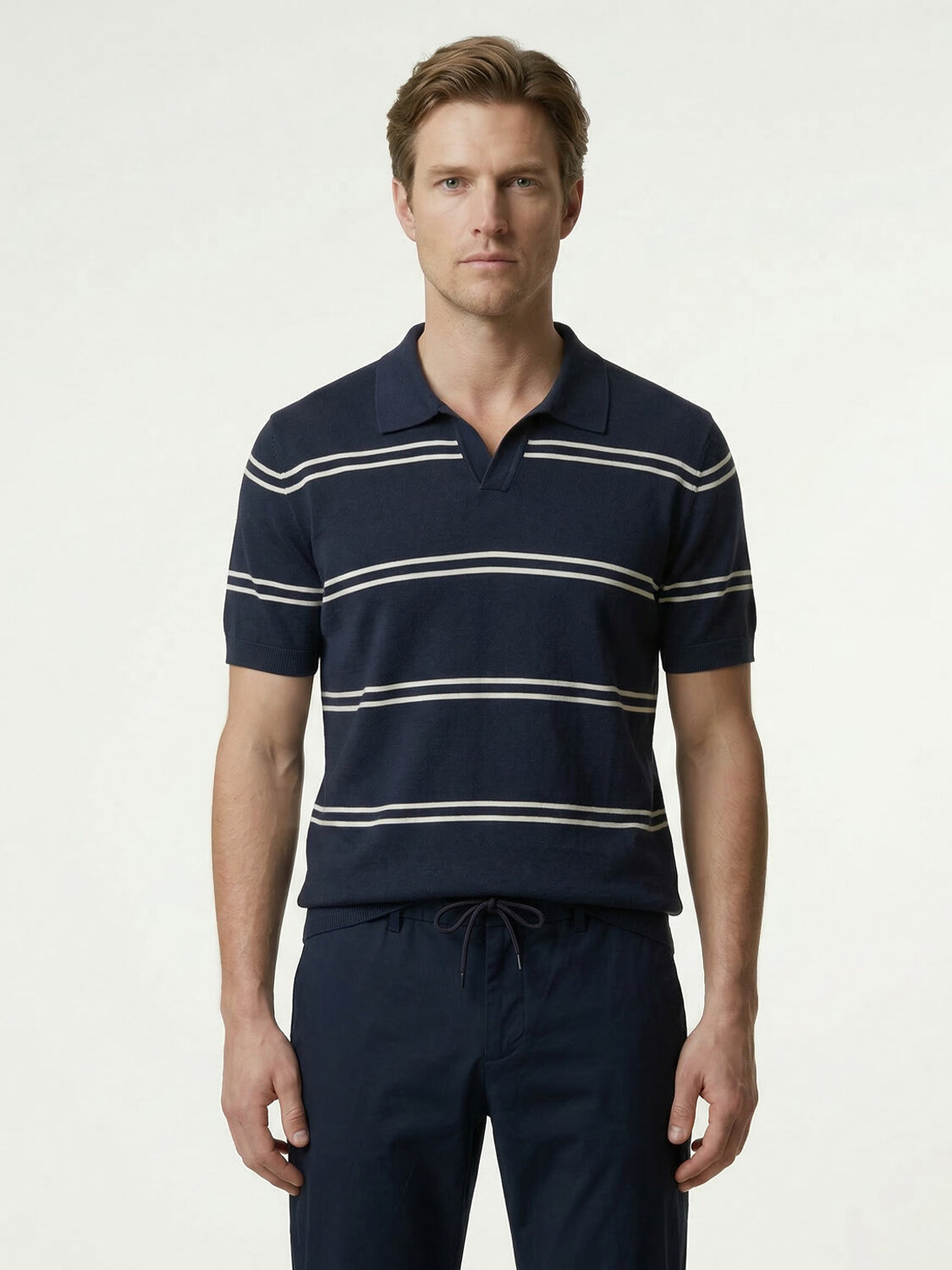 Lacivert Keten Karışımlı Regular Fit Kazak