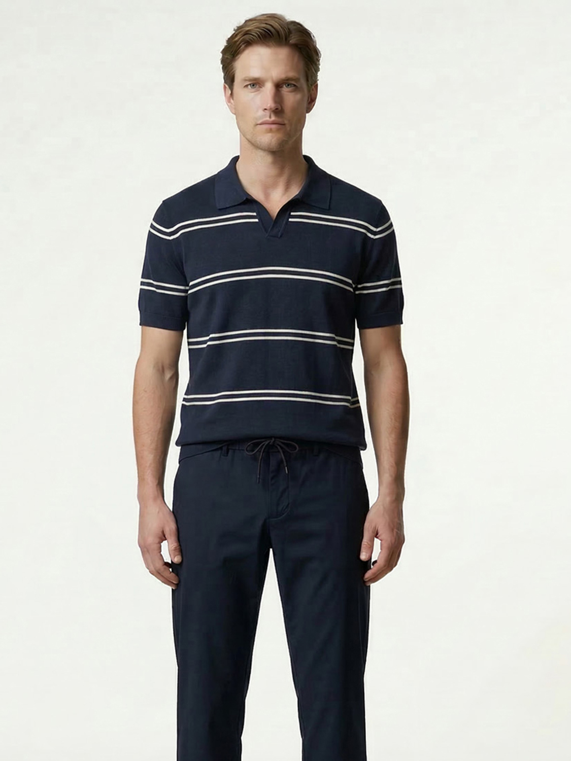 Lacivert Keten Karışımlı Regular Fit Kazak