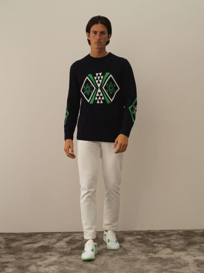 Lacivert Regular Fit Bisiklet Yaka Kazak - 2