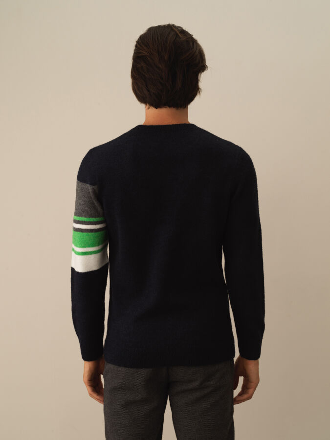 Lacivert Regular Fit Bisiklet Yaka Kazak - 3