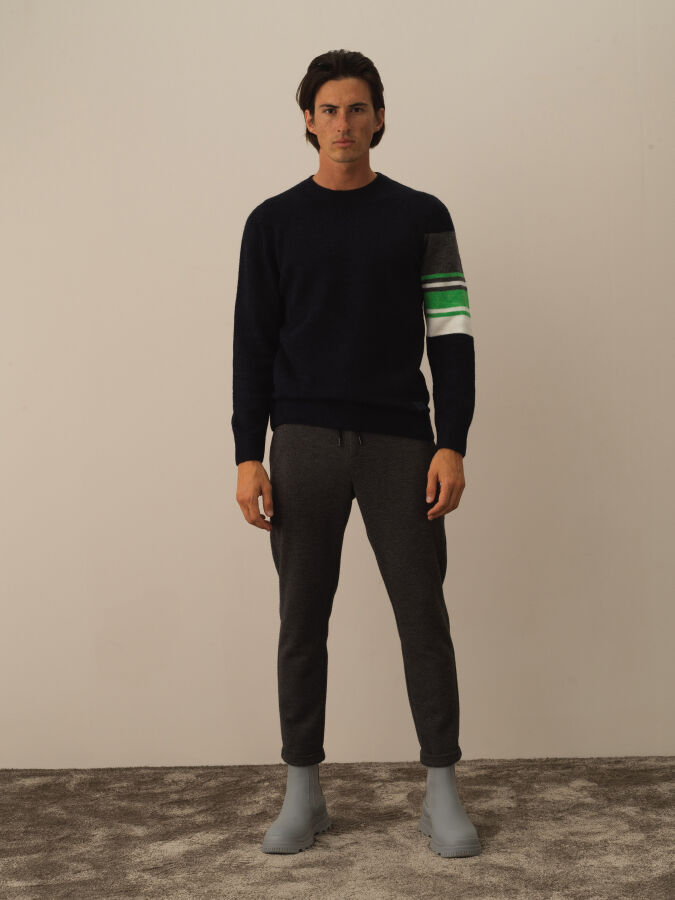 Lacivert Regular Fit Bisiklet Yaka Kazak - 2