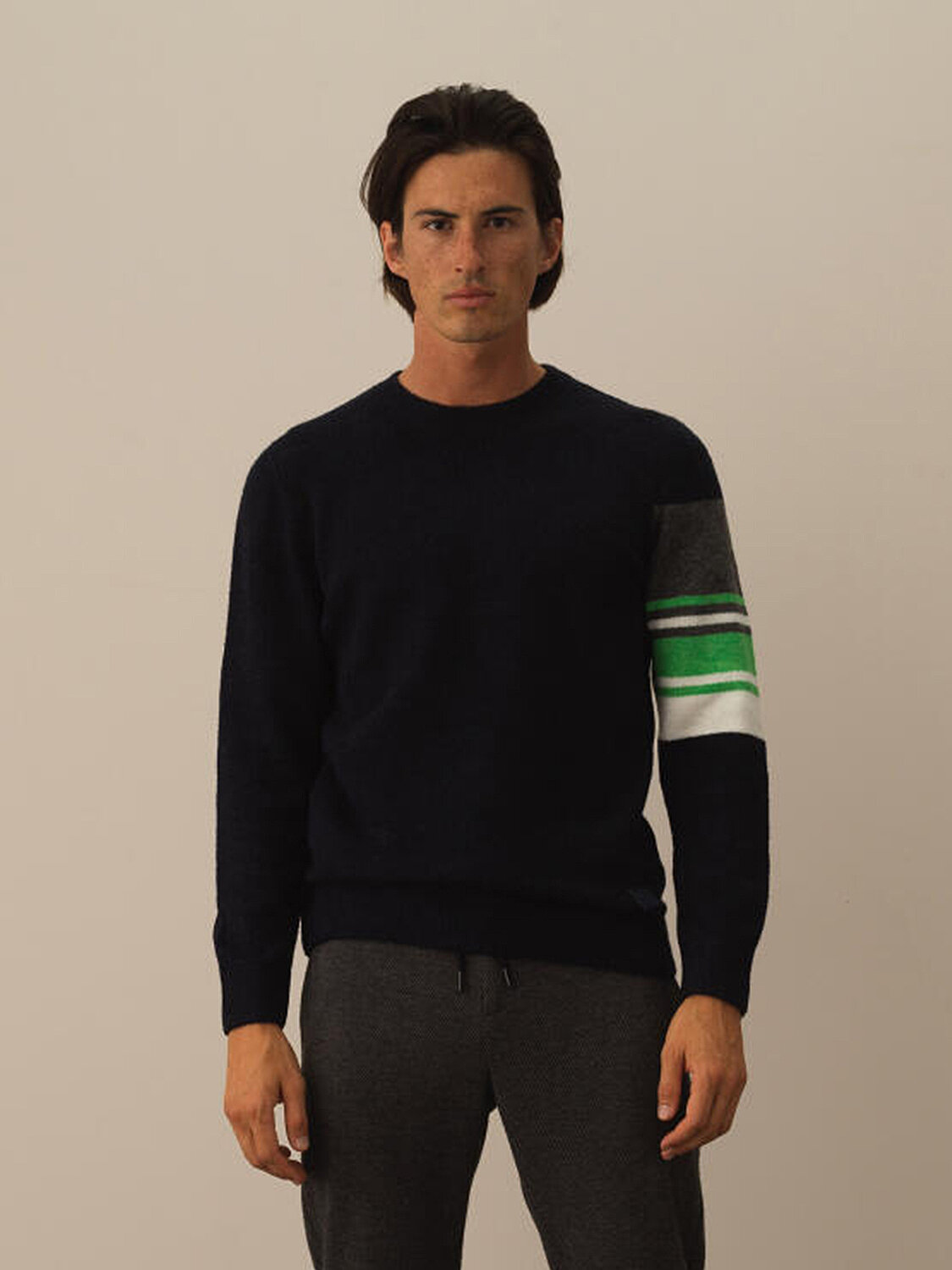 Lacivert Regular Fit Bisiklet Yaka Kazak - 1