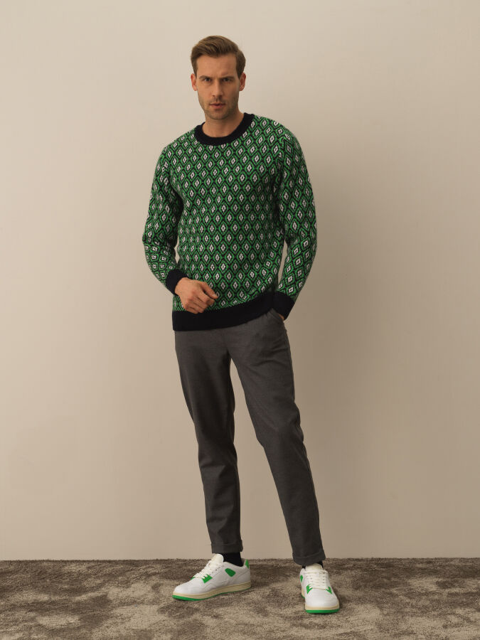 Lacivert Regular Fit Bisiklet Yaka Kazak - 2