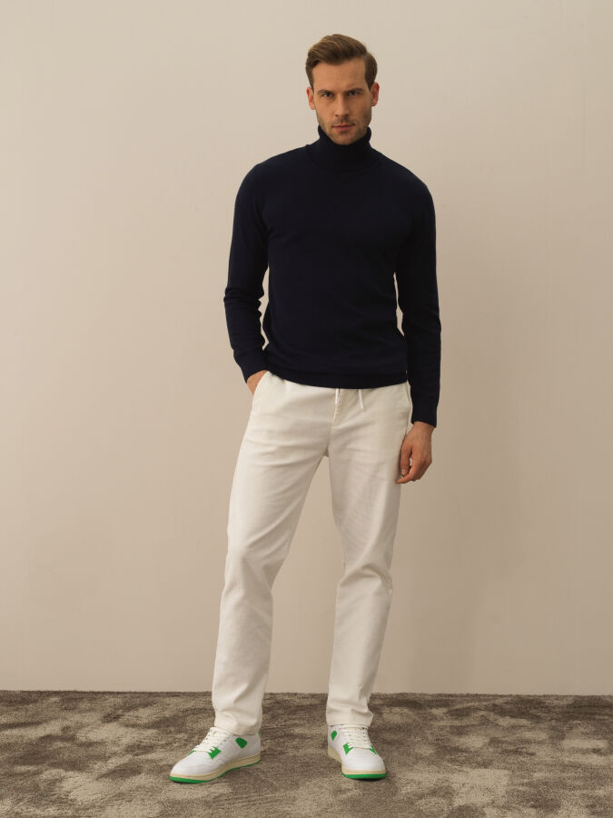 Lacivert Regular Fit Balıkçı Yaka Pamuklu Kazak - 2
