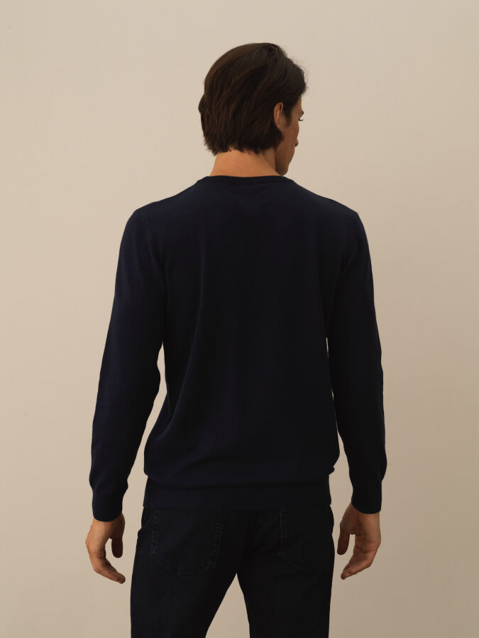 Lacivert Pamuk Dokulu Regular Fit Kazak - Xint