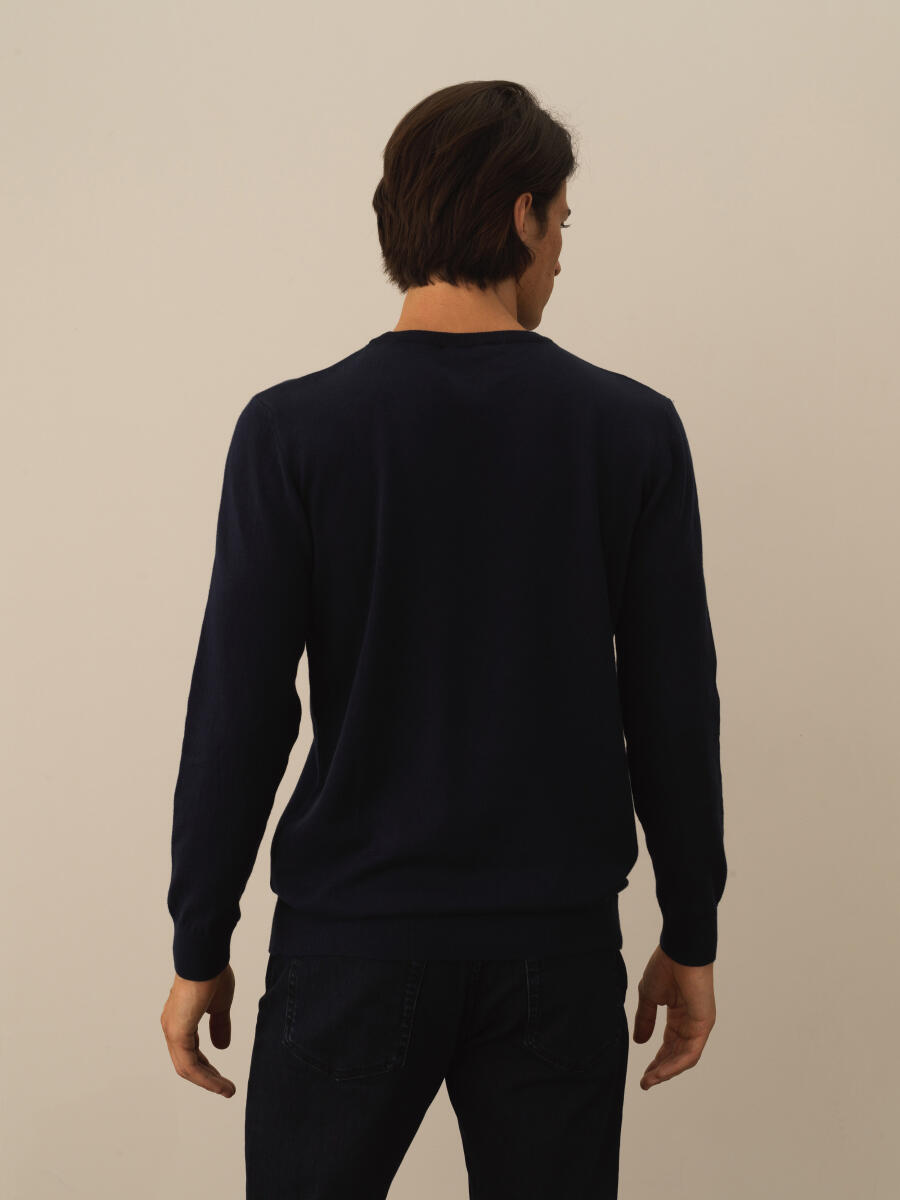 Lacivert Pamuk Dokulu Regular Fit Kazak - 3