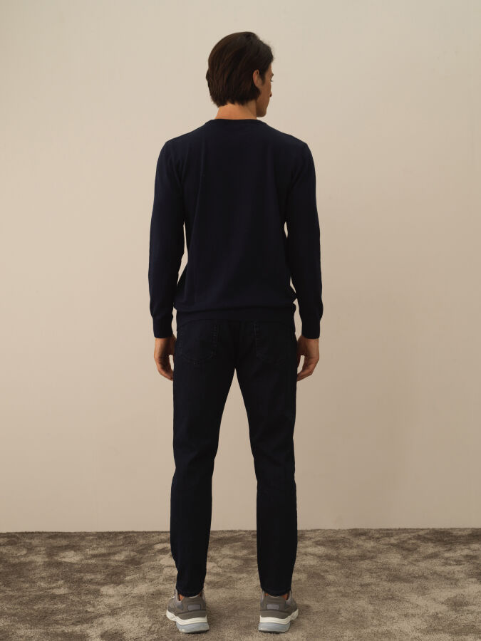 Lacivert Pamuk Dokulu Regular Fit Kazak - Xint