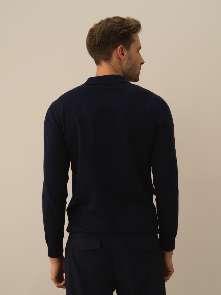 Lacivert Regular Fit Polo Yaka Pamuklu Kazak - 4