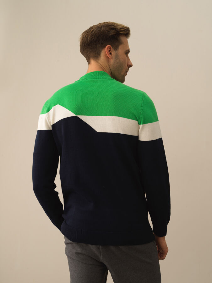 Lacivert Regular Fit Yarım Balıkçı Pamuk Kazak - 3