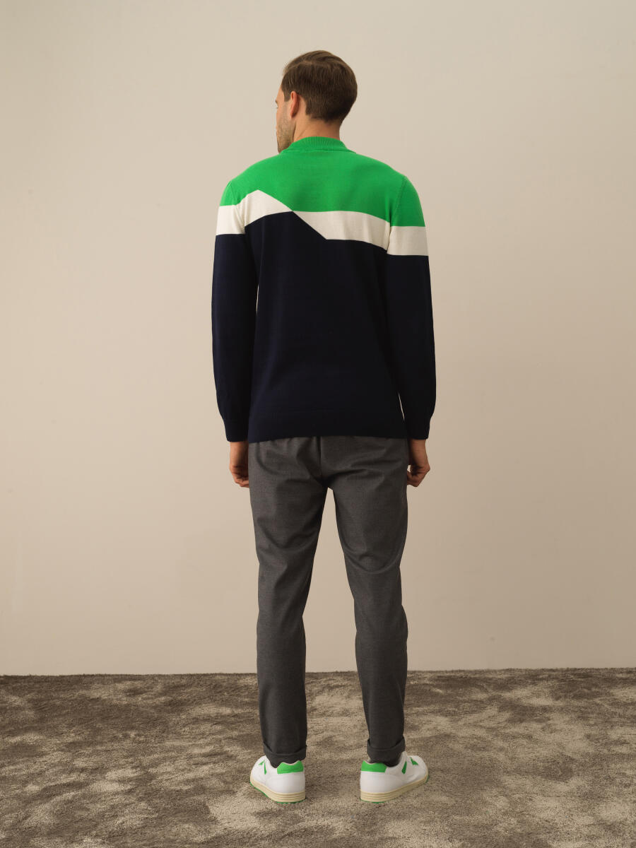 Lacivert Pamuk Dokulu Regular Fit Kazak - 3