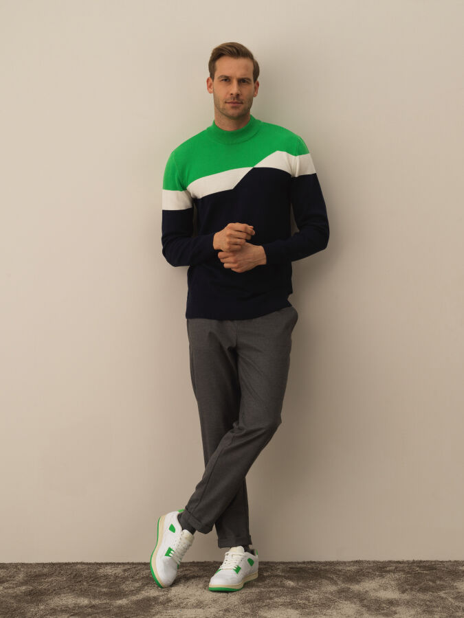 Lacivert Regular Fit Yarım Balıkçı Pamuk Kazak - 2