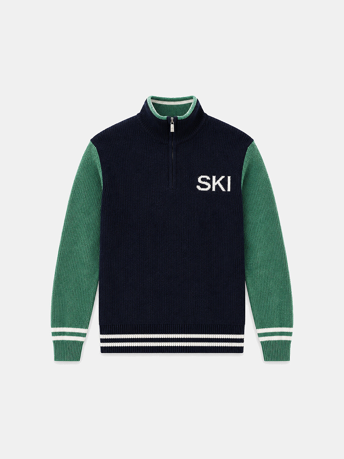 Lacivert Regular Fit Fermuarlı Dik Yaka Mohair Kazak - 1