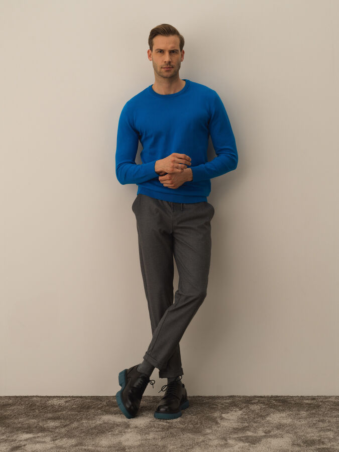 Mavi Pamuk Dokulu Regular Fit Kazak - Xint