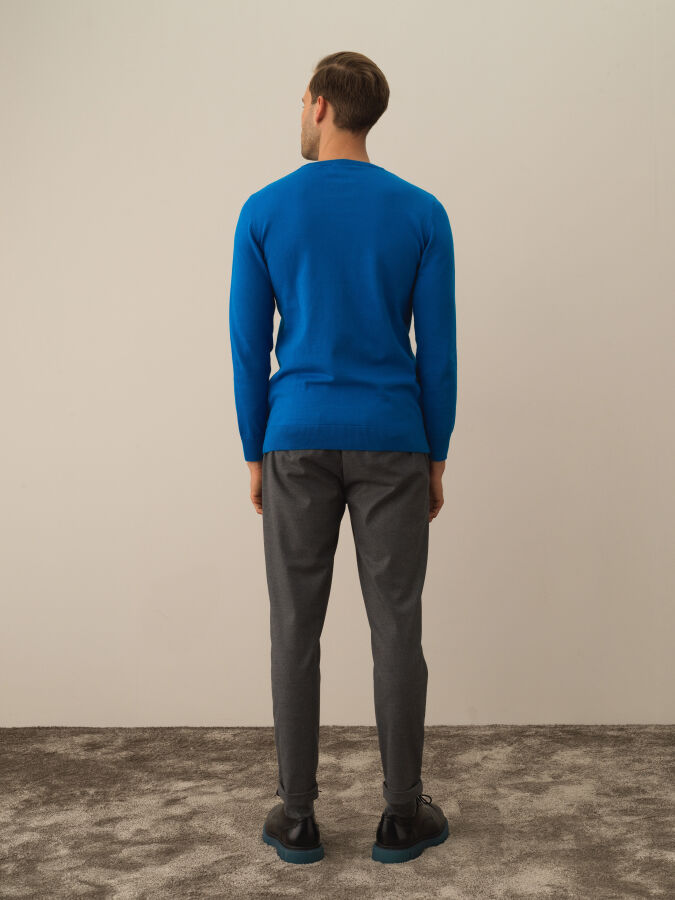 Mavi Pamuk Dokulu Regular Fit Kazak - Xint