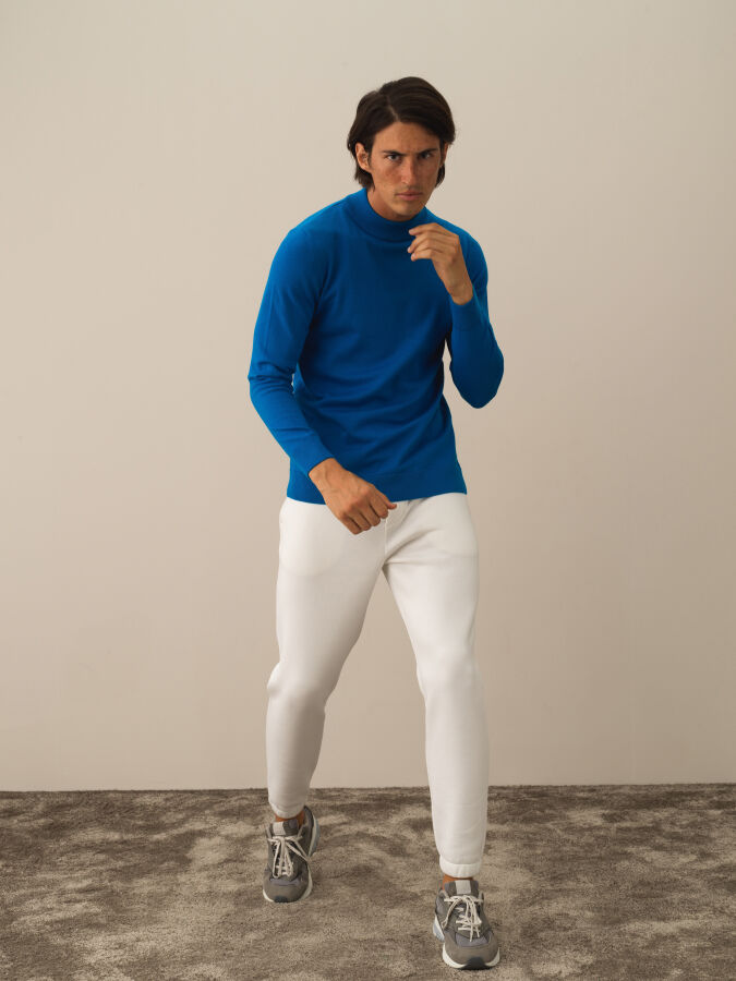 Mavi Regular Fit Yarım Balıkçı Pamuklu Kazak - 2