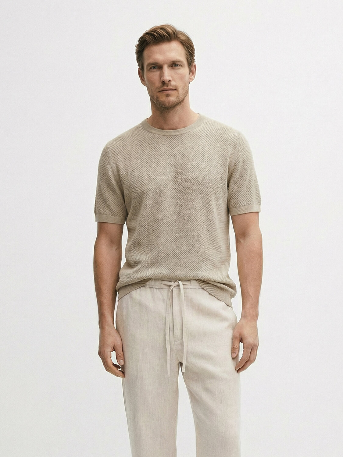 Naturel Keten Karışımlı Oversize Kazak