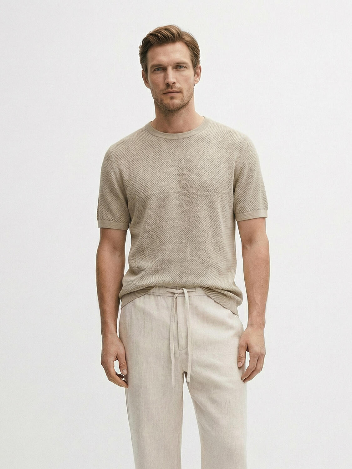 Naturel Keten Karışımlı Oversize Kazak - 1