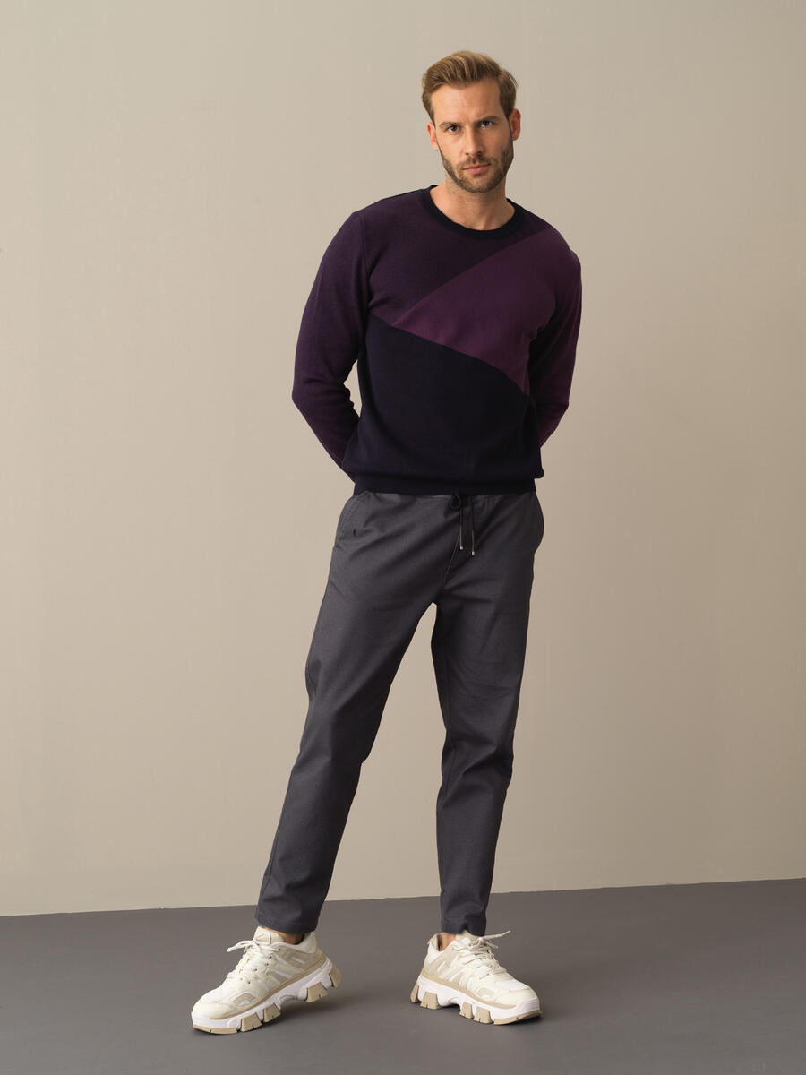 Lacivert Regular Fit Dik Yaka Pamuklu Kazak - 2