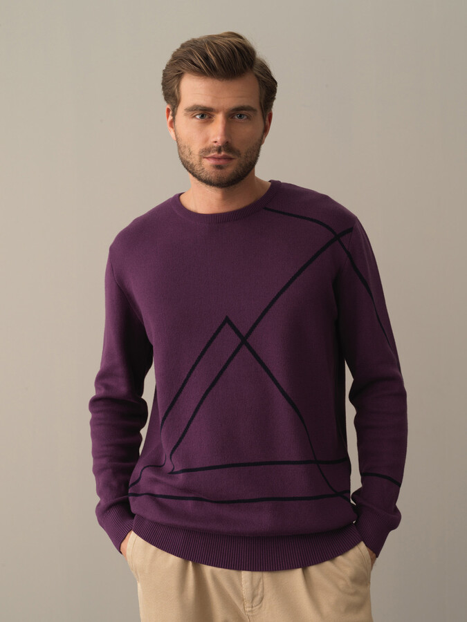 Mor Regular Fit Bisiklet Yaka Pamuklu Kazak - 1