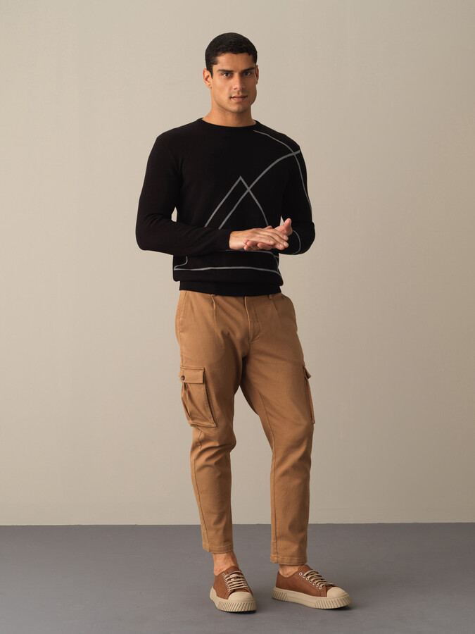 Siyah Regular Fit Bisiklet Yaka Pamuklu Kazak - 2