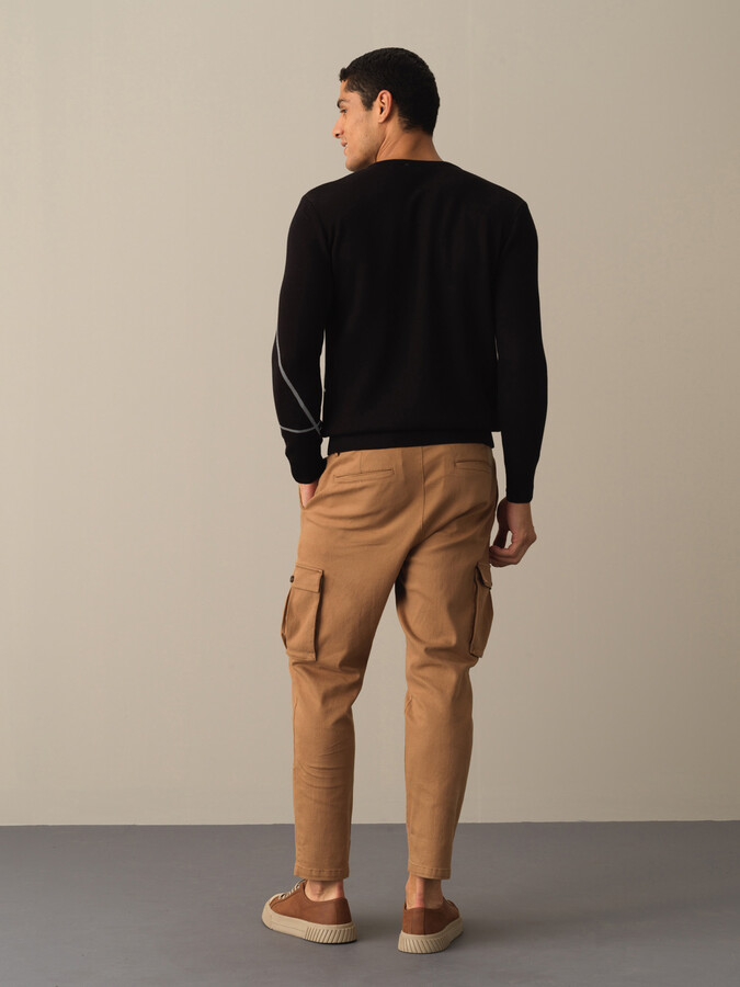 Siyah Regular Fit Bisiklet Yaka Pamuklu Kazak - 4