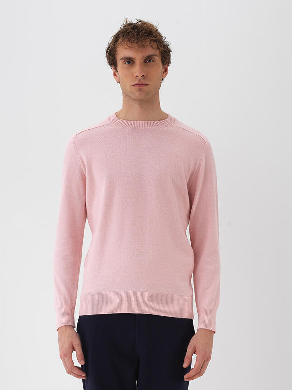 Pembe Regular Fit Bisiklet Yaka Yünlü Kazak - 2