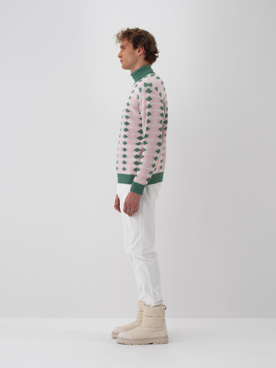 Pembe Doğal Yün Dokulu Regular Fit Kazak - 4