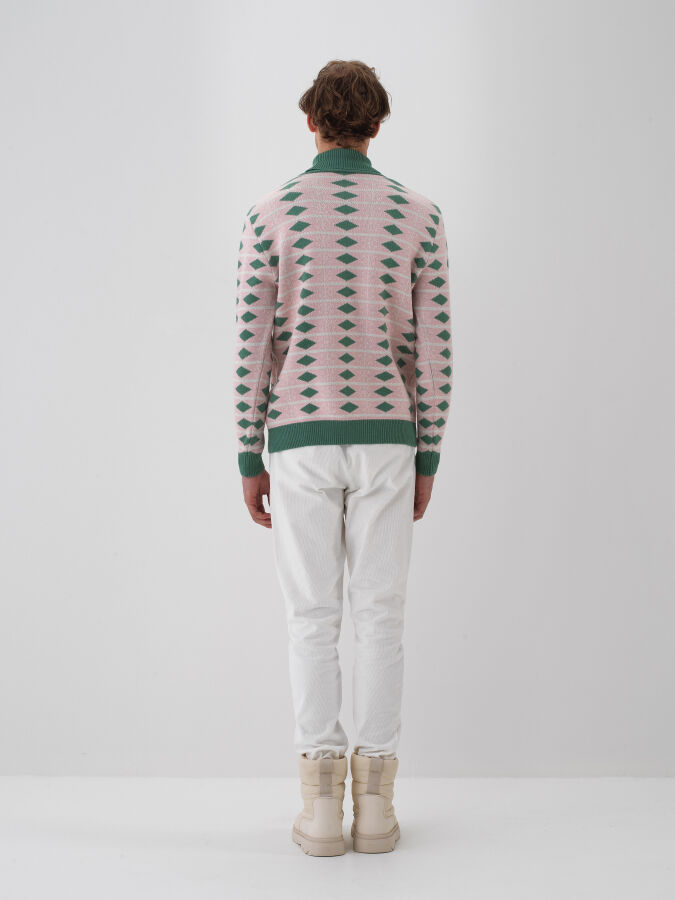 Pembe Doğal Yün Dokulu Regular Fit Kazak - Xint