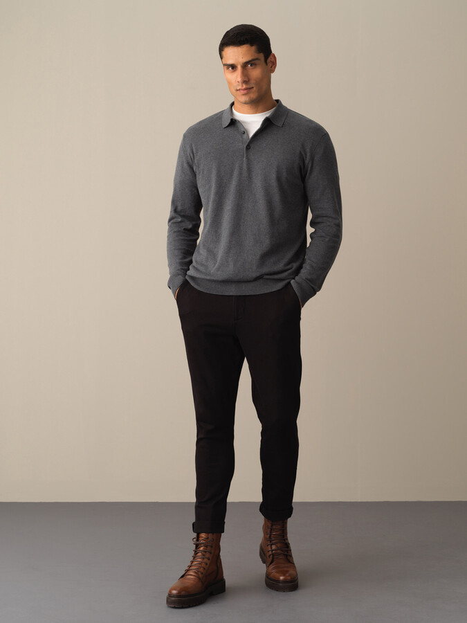 Antrasit Pamuk Dokulu Regular Fit Kazak - Xint