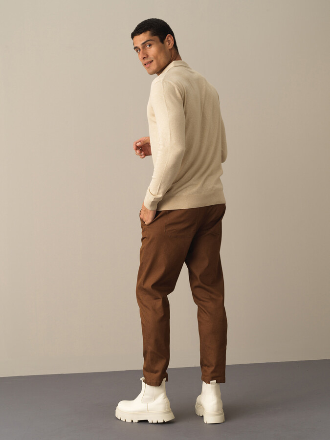 Bej Pamuk Dokulu Regular Fit Kazak - Xint