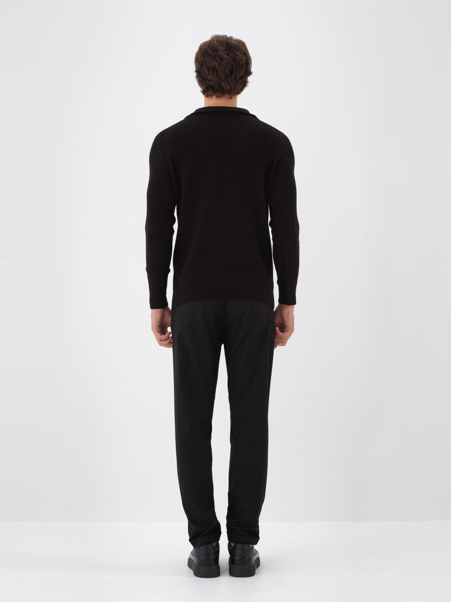 Siyah Doğal Yün Dokulu Regular Fit Kazak - 4